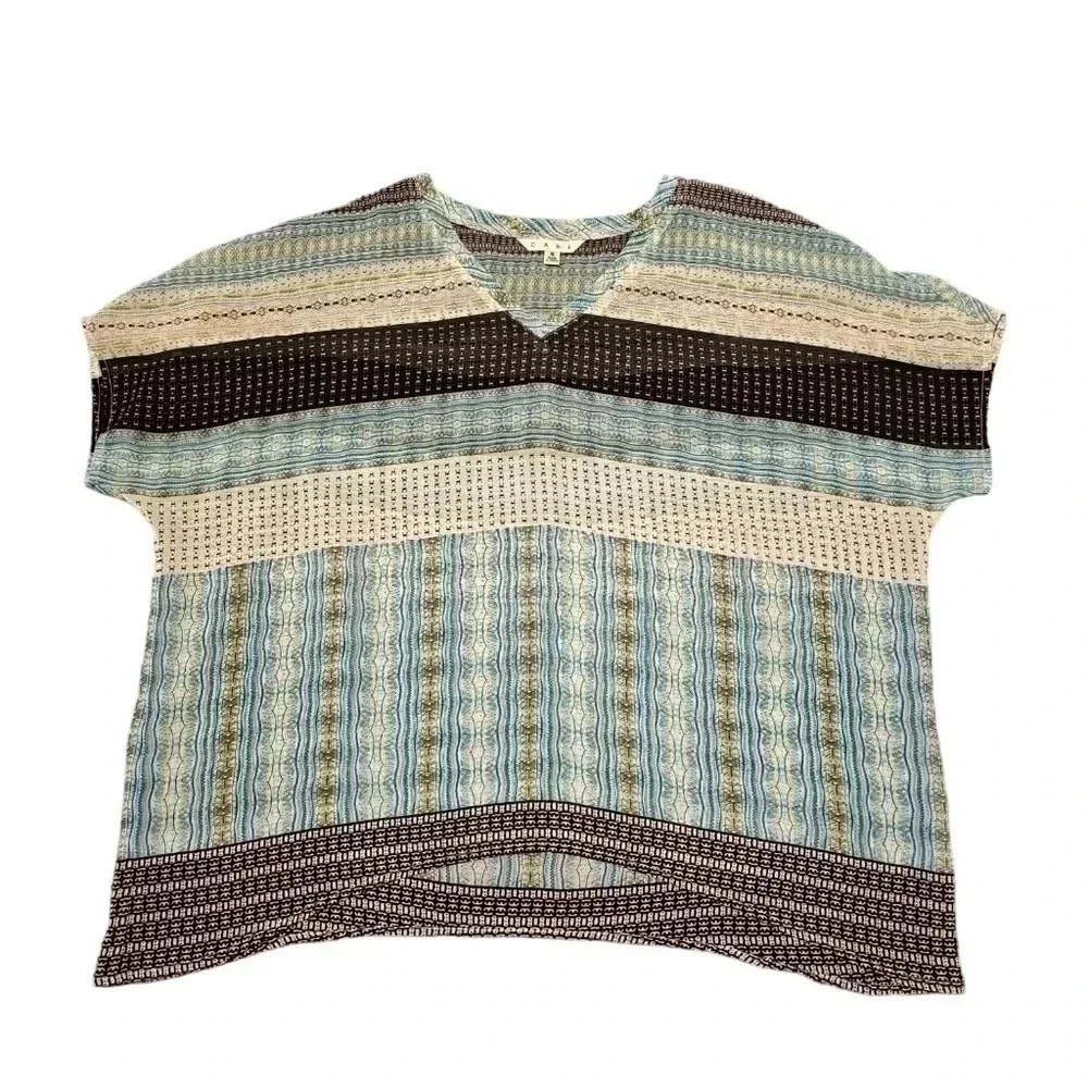Cabi Sheer‎ Shirt/Blouse - Size Small - Blue/Multicolor Tribal Print